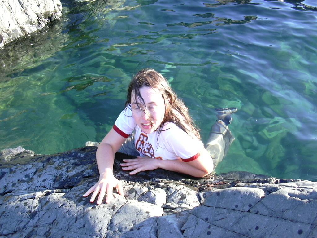 Erica taking a dip at Old Woman Bay